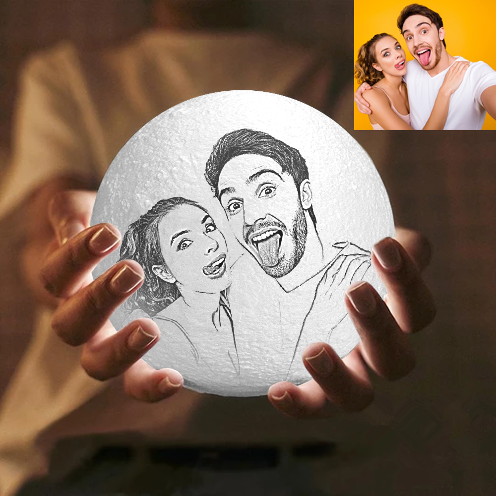 Foto Moon Lamp Lampada Luna Con Stampa 3D Personalizzata Con Immagine Lampada Lunare Personalizzata Con Incisione Miglior Regalo Di San Valentino Per Lui / Lei