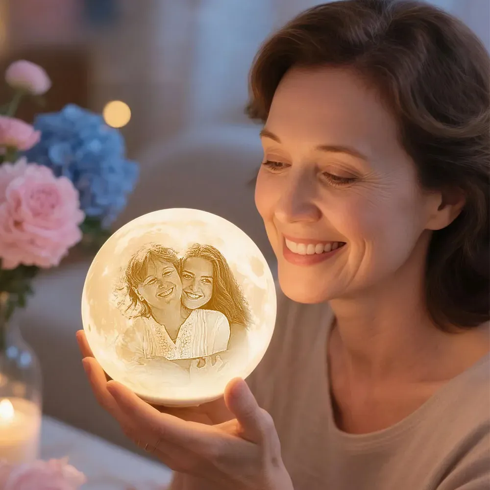 Per Lei Lampada Lunare Con Foto Stampata In 3D Personalizzata, Lampada Incisa (10cm-15cm)