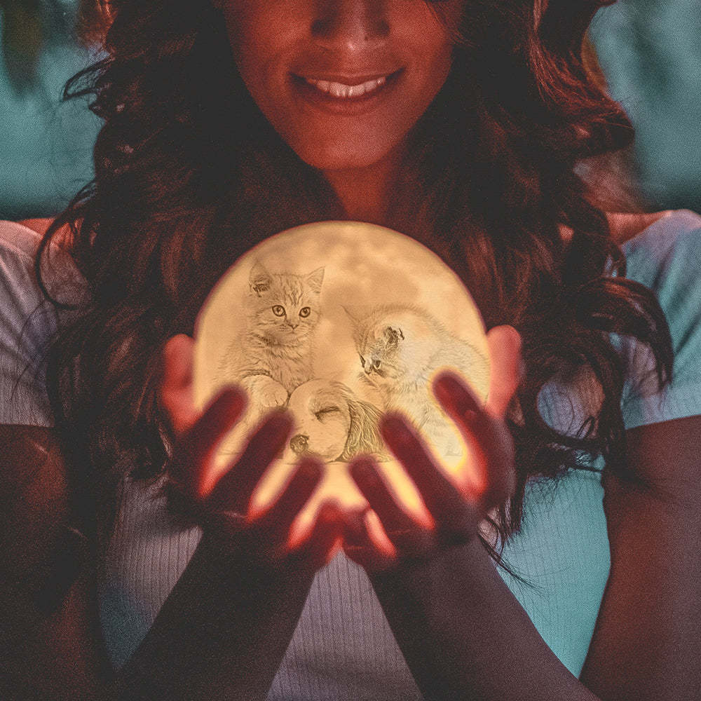 Lampada Commemorativa Per Animali Domestici Con Foto E Incisione A Forma Di Luna. Lampada Luna Con Incisioni. - mymoonlampit