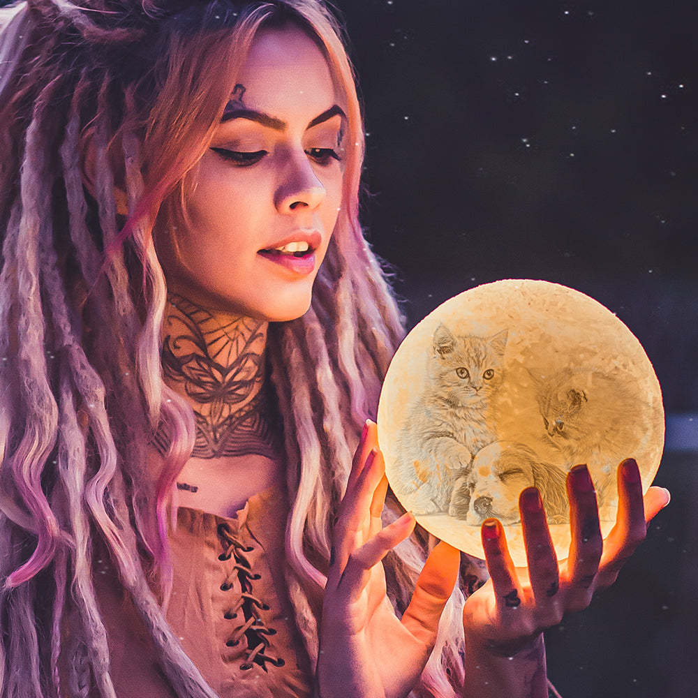 Lampada Commemorativa Per Animali Domestici Con Foto E Incisione A Forma Di Luna. Lampada Luna Con Incisioni. - mymoonlampit