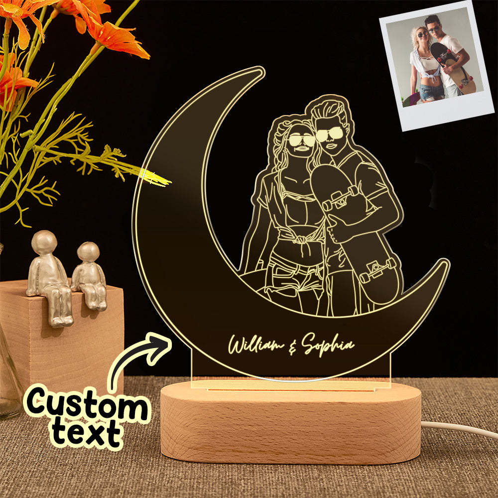 Lampada Fotografica Con Ritratto Personalizzato, Luce Notturna, Linea Lunare, Regalo Per L'amante - mymoonlampit