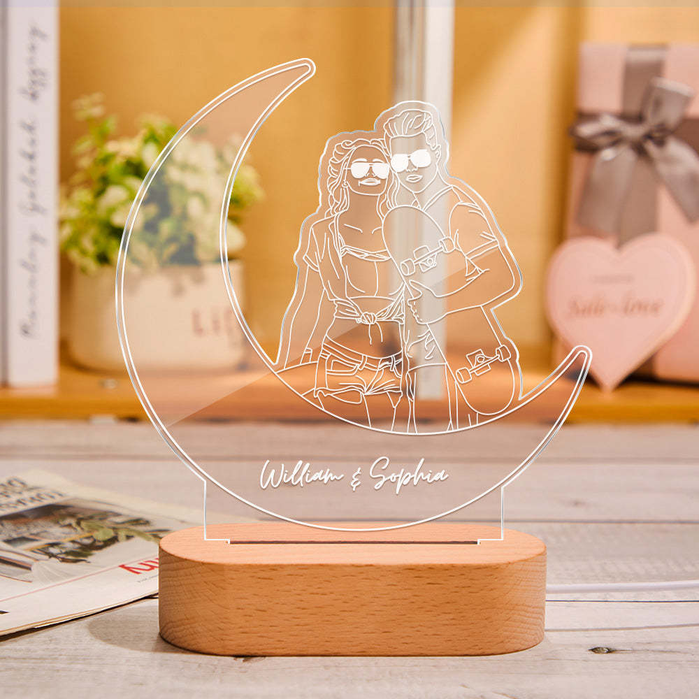 Lampada Fotografica Con Ritratto Personalizzato, Luce Notturna, Linea Lunare, Regalo Per L'amante - mymoonlampit