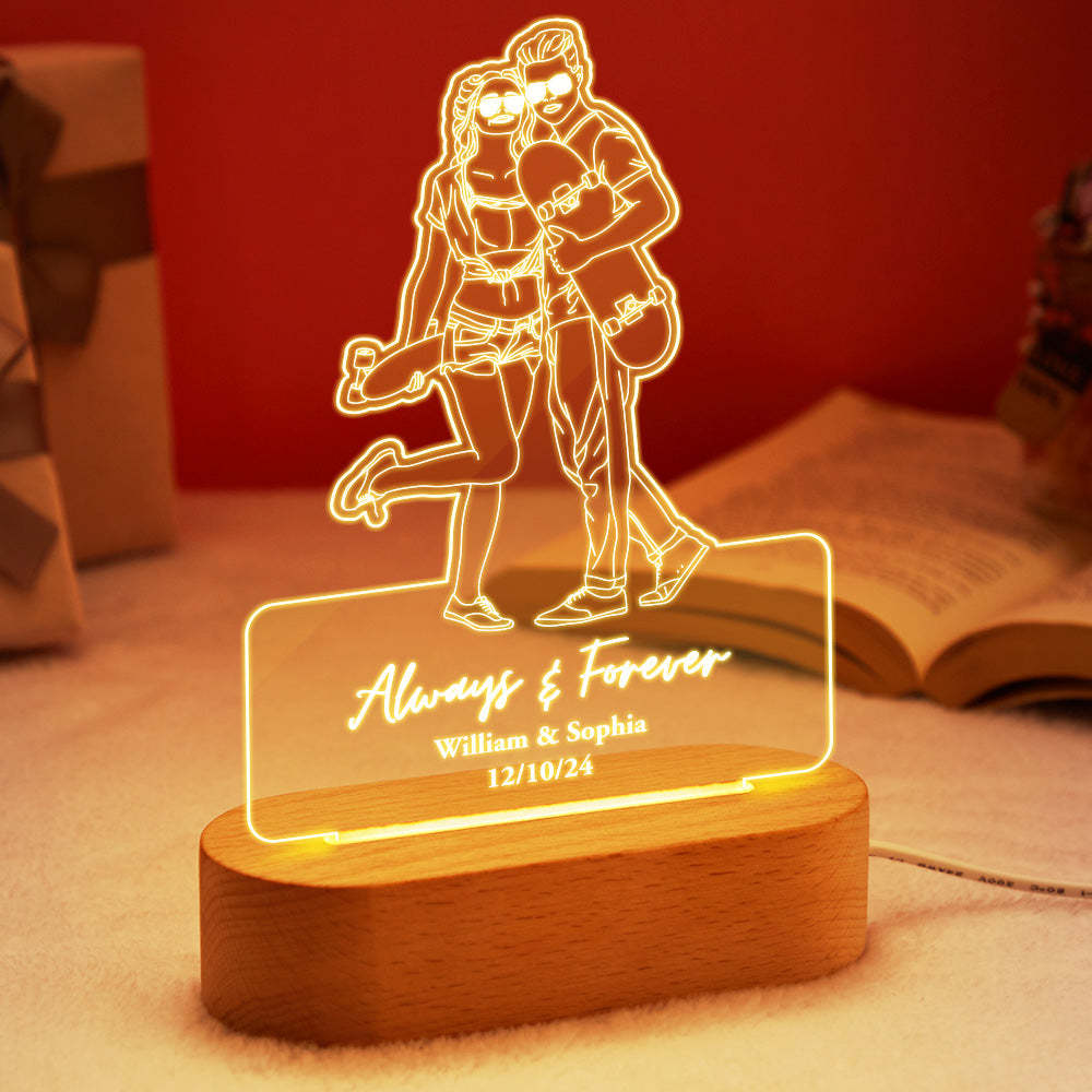 Lampada Fotografica Artistica Con Linea Di Luce Notturna Con Ritratto Personalizzato, Regalo Per L'amante - mymoonlampit