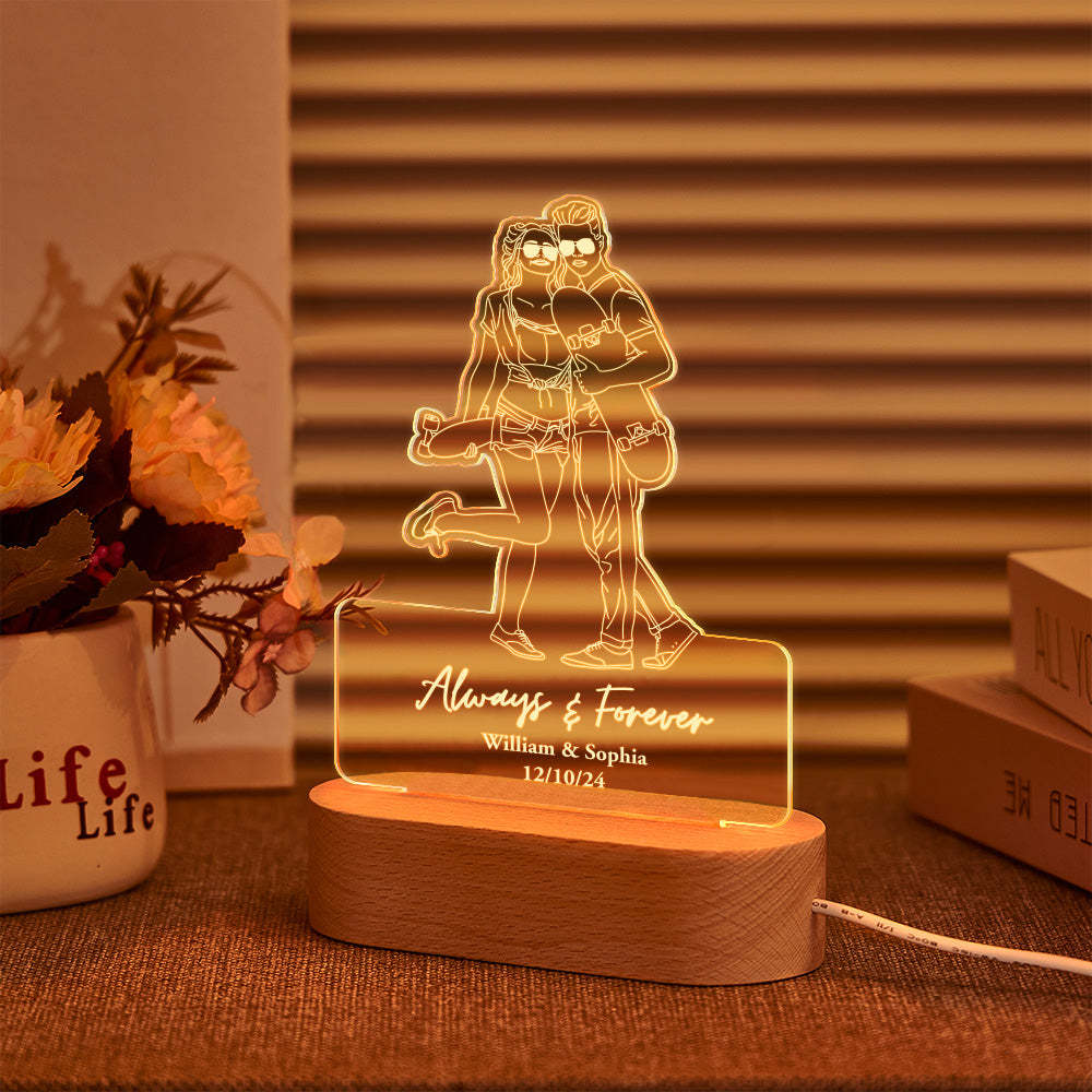 Lampada Fotografica Artistica Con Linea Di Luce Notturna Con Ritratto Personalizzato, Regalo Per L'amante - mymoonlampit