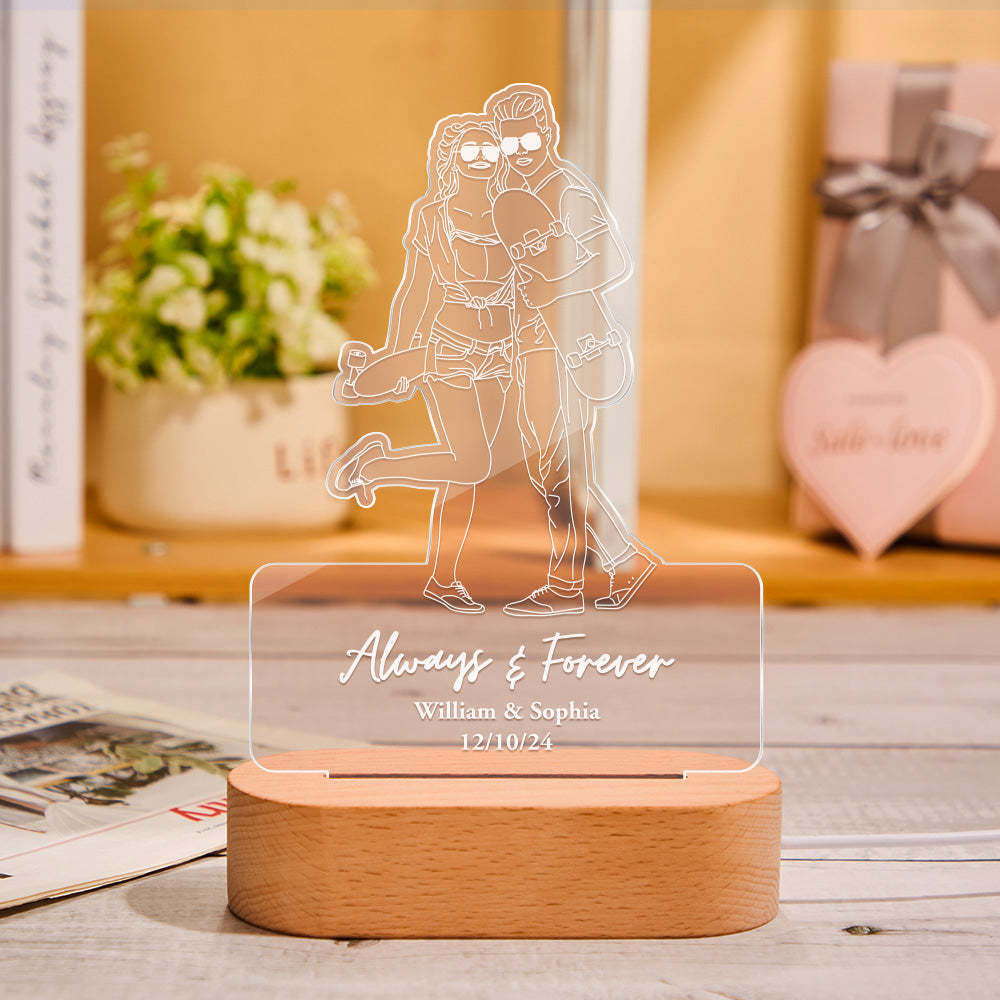 Lampada Fotografica Artistica Con Linea Di Luce Notturna Con Ritratto Personalizzato, Regalo Per L'amante - mymoonlampit