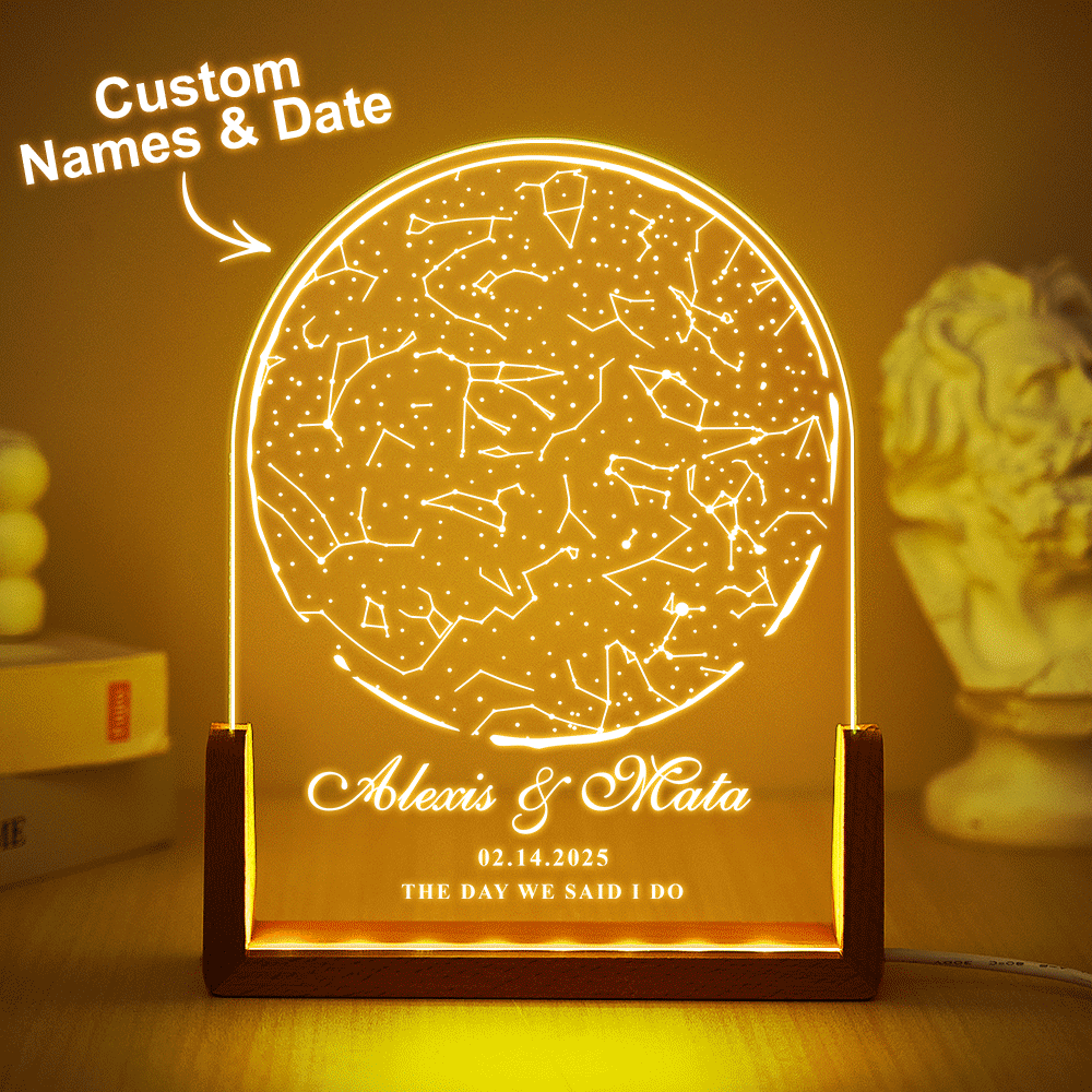 Luce Notturna Personalizzata Con Mappa Stellare Per Data Regalo Di Anniversario Con Luce Notturna Per Matrimonio Personalizzata