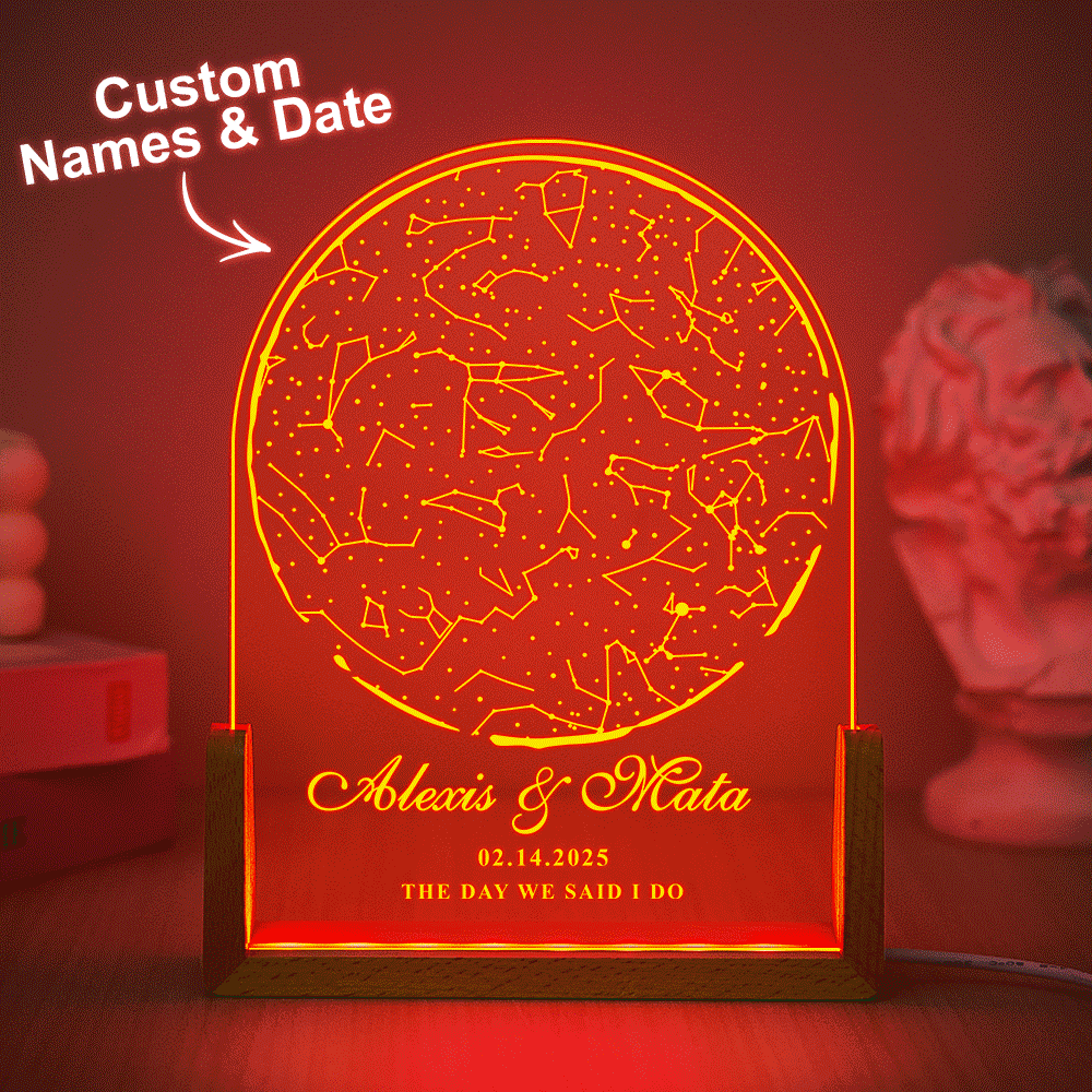Luce Notturna Personalizzata Con Mappa Stellare Per Data Regalo Di Anniversario Con Luce Notturna Per Matrimonio Personalizzata