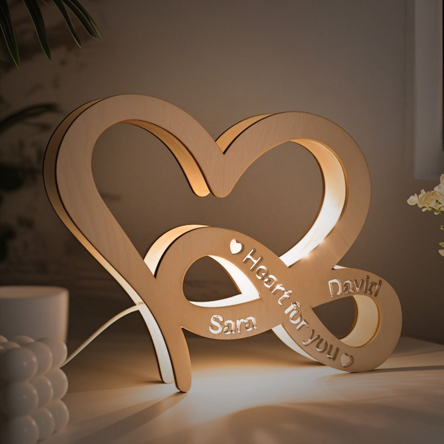 Lampada In Legno Infinity Love Personalizzata, Regalo Per San Valentino