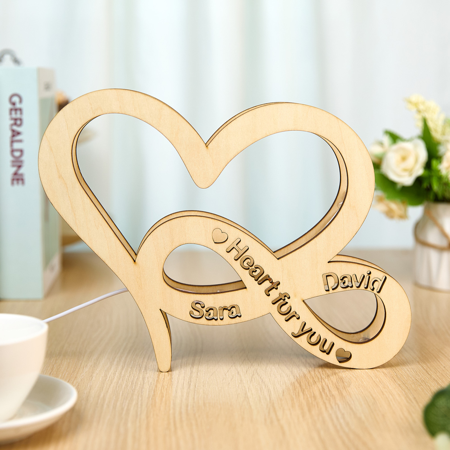 Lampada In Legno Infinity Love Personalizzata, Regalo Per San Valentino