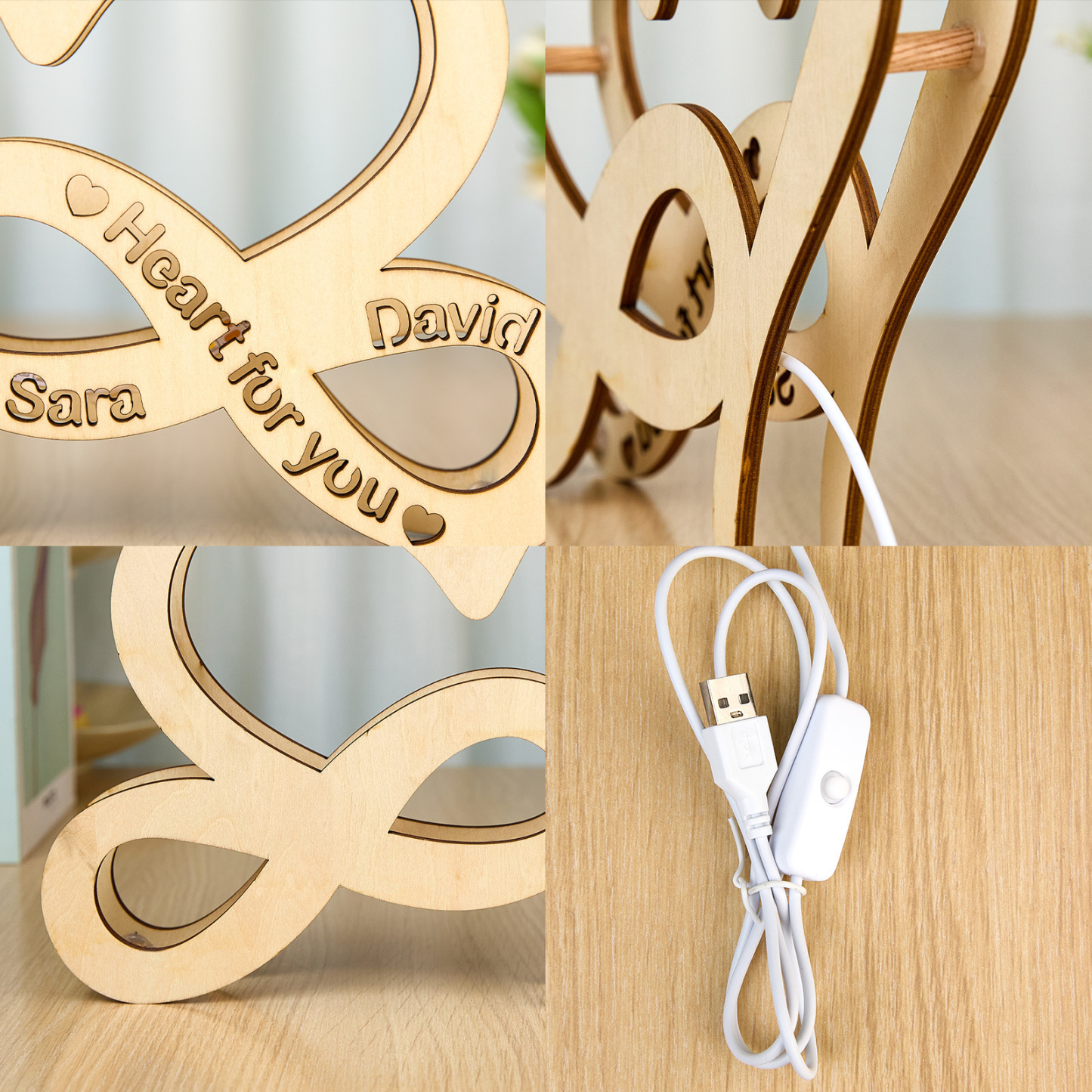 Lampada In Legno Infinity Love Personalizzata, Regalo Per San Valentino