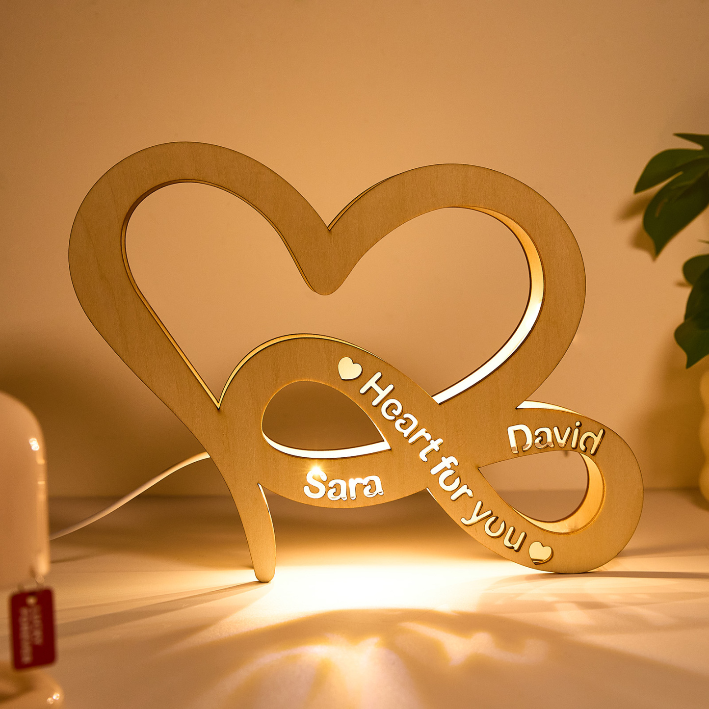 Lampada In Legno Infinity Love Personalizzata, Regalo Per San Valentino