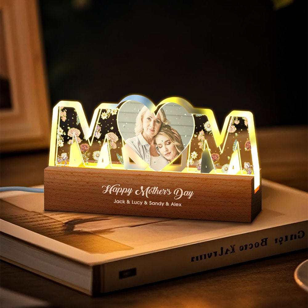 Lampada Con Lettera Personalizzata, Foto Personalizzata, Fiore Di Nascita, Luce Notturna, Regalo Per La Festa Della Mamma - mymoonlampit