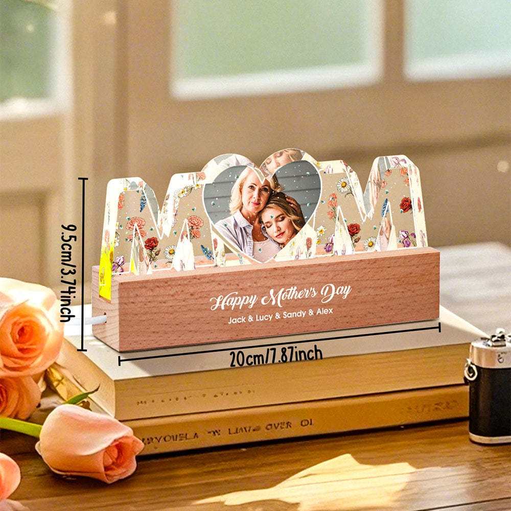 Lampada Con Lettera Personalizzata, Foto Personalizzata, Fiore Di Nascita, Luce Notturna, Regalo Per La Festa Della Mamma - mymoonlampit