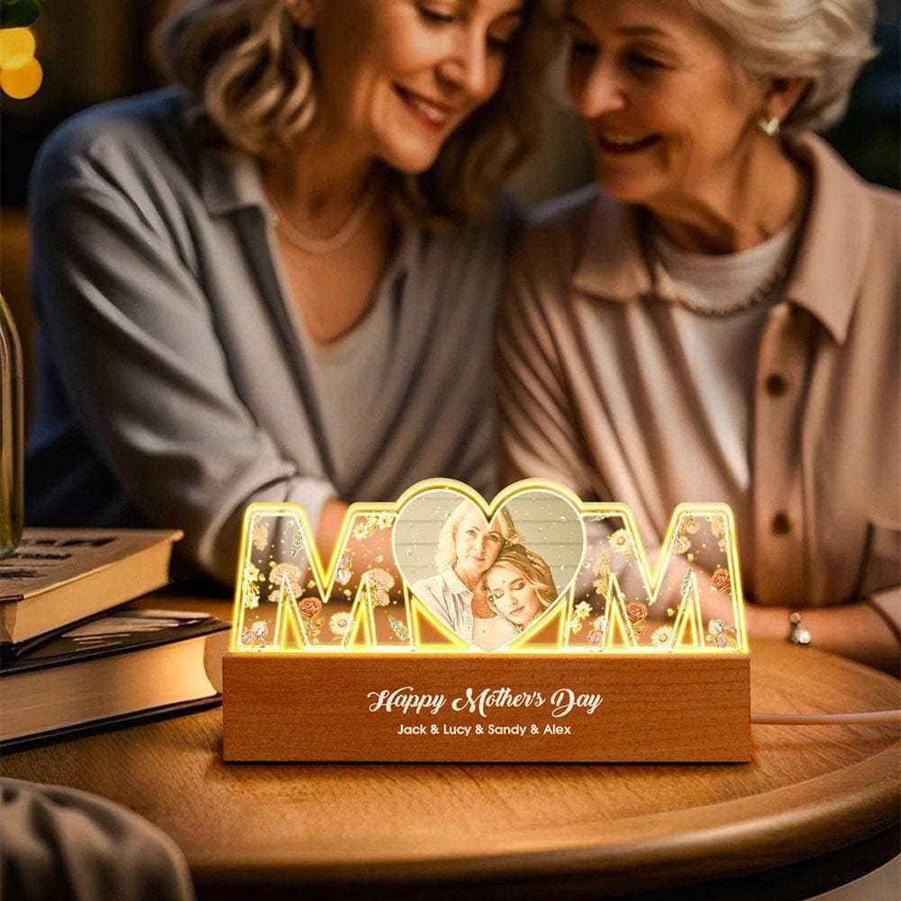 Lampada Con Lettera Personalizzata, Foto Personalizzata, Fiore Di Nascita, Luce Notturna, Regalo Per La Festa Della Mamma - mymoonlampit