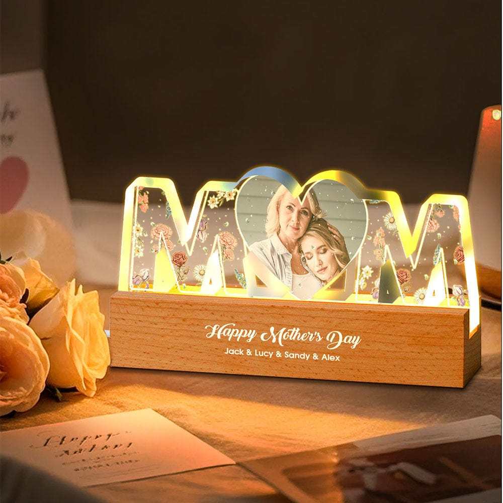 Lampada Con Lettera Personalizzata, Foto Personalizzata, Fiore Di Nascita, Luce Notturna, Regalo Per La Festa Della Mamma - mymoonlampit