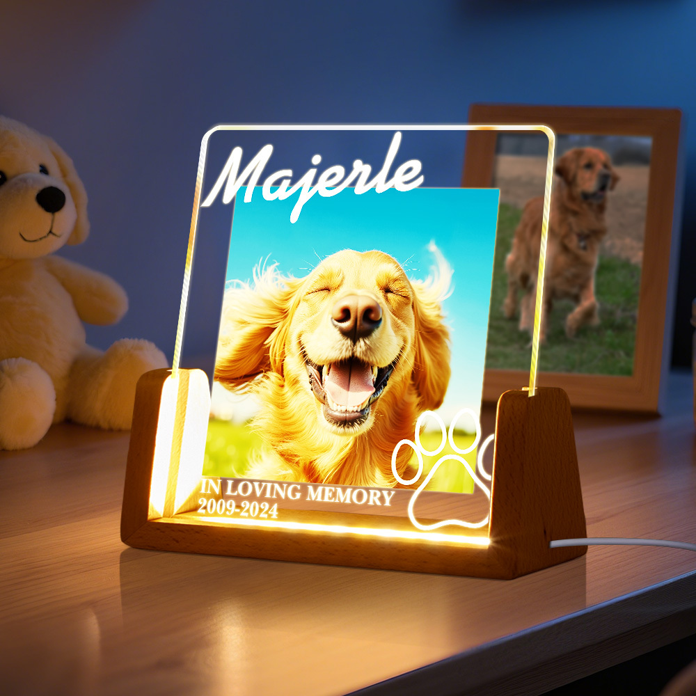 Luce Notturna A Led In Acrilico Con Memoria Per Animali Domestici, Foto E Testo Personalizzati Per I Bei Ricordi Degli Amanti Degli Animali. - mymoonlampit