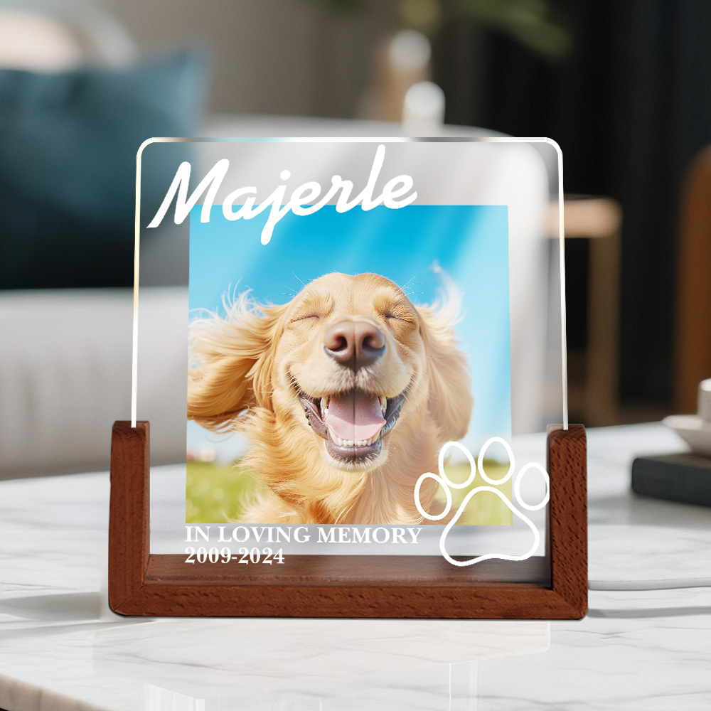 Luce Notturna A Led In Acrilico Con Memoria Per Animali Domestici, Foto E Testo Personalizzati Per I Bei Ricordi Degli Amanti Degli Animali. - mymoonlampit