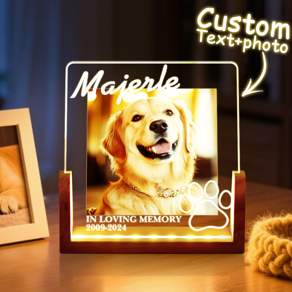 Luce Notturna A Led In Acrilico Con Memoria Per Animali Domestici, Foto E Testo Personalizzati Per I Bei Ricordi Degli Amanti Degli Animali. - mymoonlampit