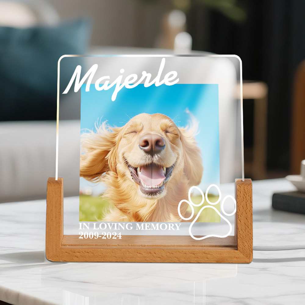 Luce Notturna A Led In Acrilico Con Memoria Per Animali Domestici, Foto E Testo Personalizzati Per I Bei Ricordi Degli Amanti Degli Animali. - mymoonlampit