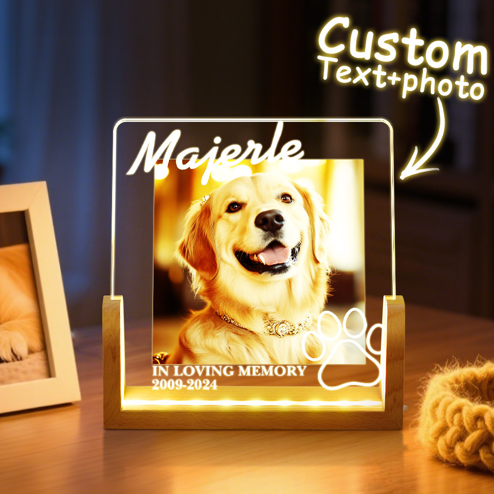 Luce Notturna A Led In Acrilico Con Memoria Per Animali Domestici, Foto E Testo Personalizzati Per I Bei Ricordi Degli Amanti Degli Animali. - mymoonlampit