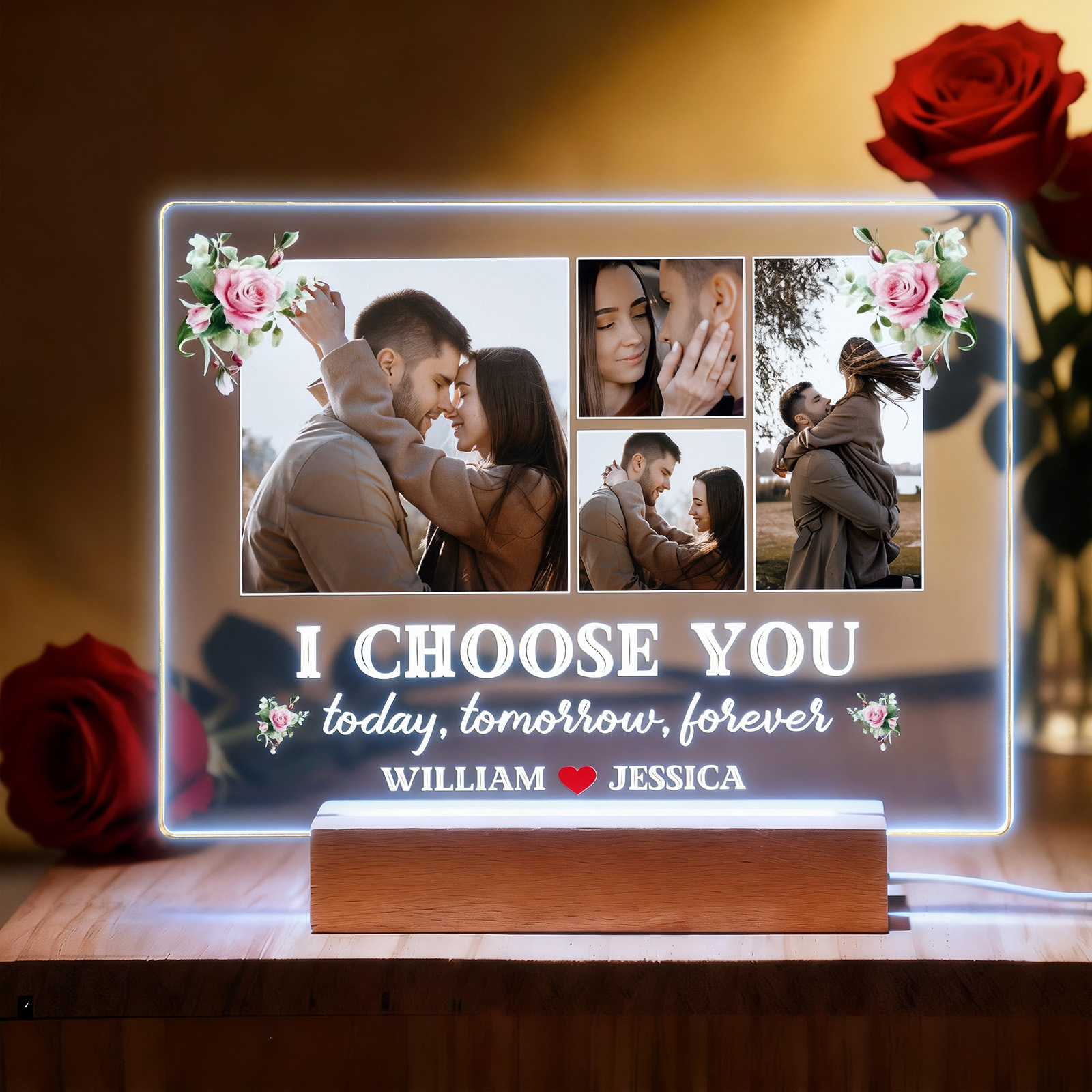 Luce Notturna A Led In Acrilico Con Foto E Nomi Personalizzati 'i Choose You', Regali Di San Valentino