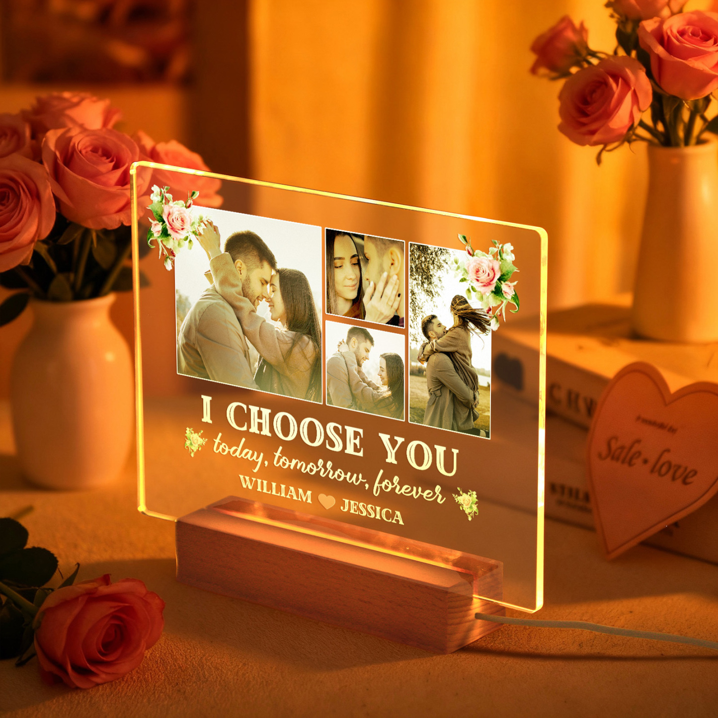 Luce Notturna A Led In Acrilico Con Foto E Nomi Personalizzati 'i Choose You', Regali Di San Valentino - mymoonlampit