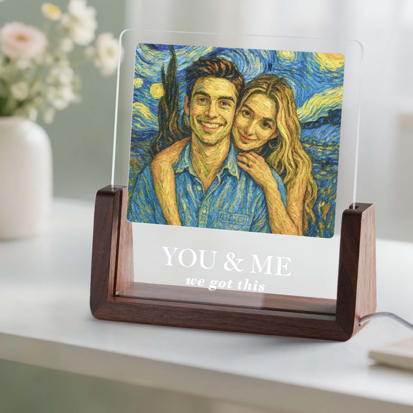 Regali Di San Valentino Con Foto Personalizzate, Stile Van Gogh, Testo Personalizzato, Luce Notturna A Led In Acrilico, Regalo Per Coppia - mymoonlampit