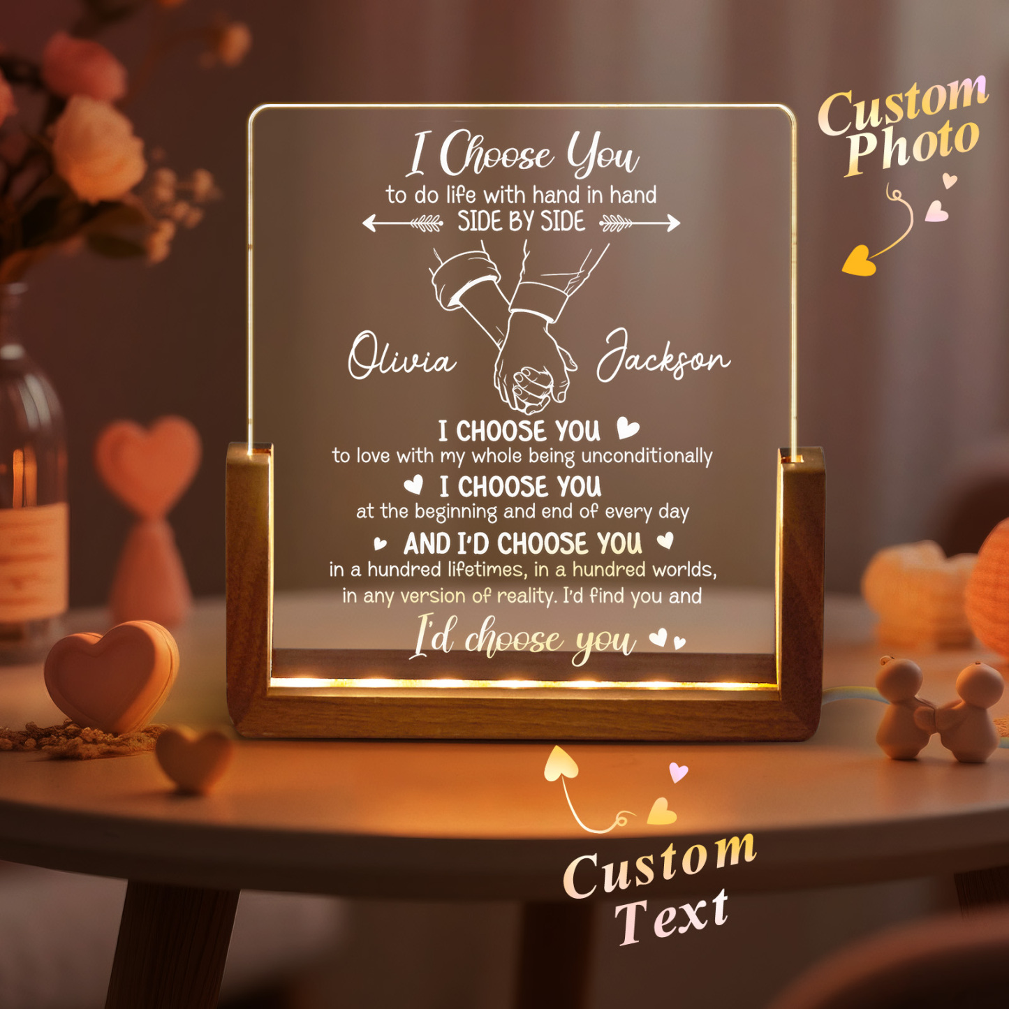 Scelgo Te Luce Notturna Personalizzata, Lampada LED In Acrilico Con Foto Personalizzata, Regalo Romantico Per Coppie Per Anniversario, Compleanno E San Valentino - mymoonlampit