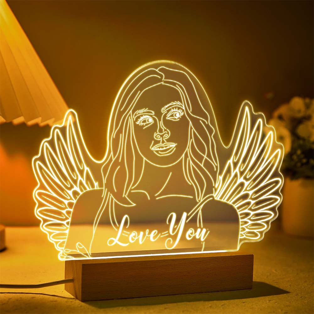 Personalizzato Angel Wings Photo Night Light Lampada 3d Con Incisione Personalizzata 7 Colori Regali Di Luce Notturna In Acrilico Per Lei - fotolampadaluna