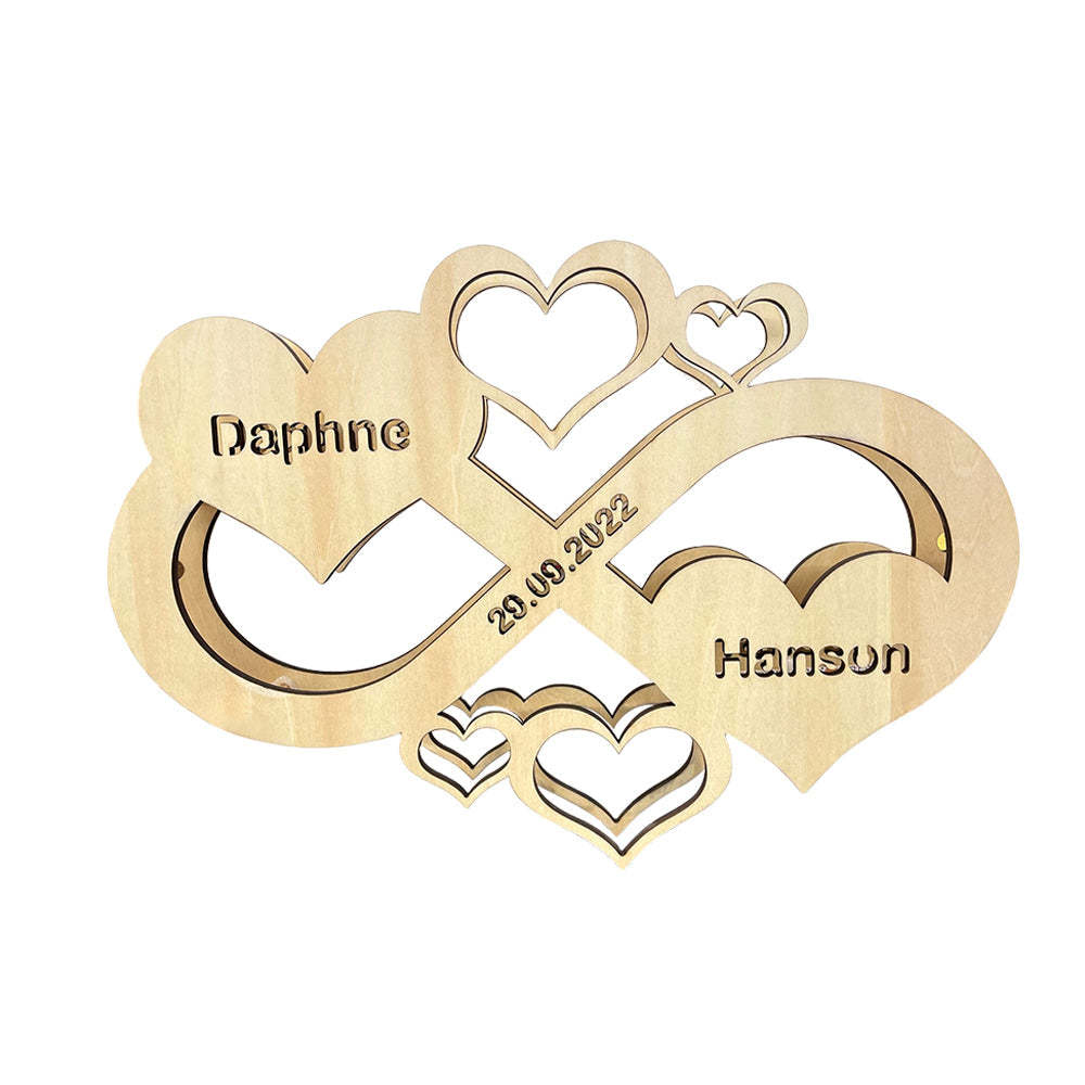 Lampada A Forma Di Cuore Infinity Personalizzata Luce Notturna In Legno Con Nome Inciso Personalizzato Per Amante - fotolampadaluna