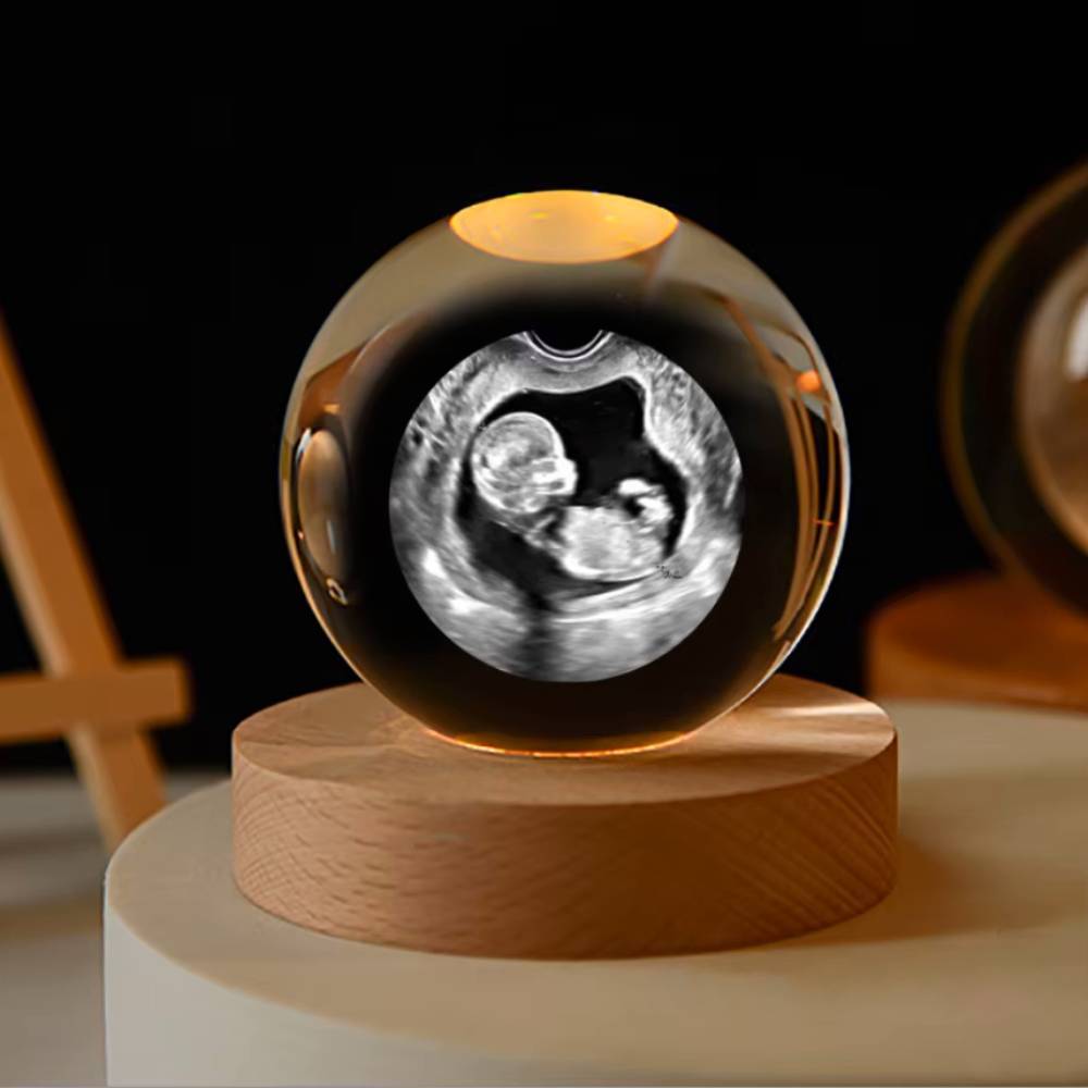 La Sfera Di Cristallo 3d Con Foto A Ultrasuoni B Personalizzata Contiene I Primi Ricordi Degli Ultrasuoni Del Bambino - mymoonlampit