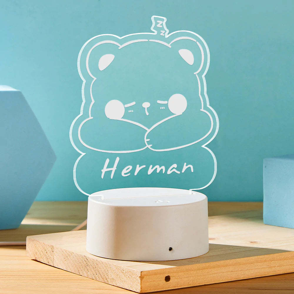 Luce Notturna A Led Con Orso Addormentato Con Incisione Personalizzata Lampada Con Nome Personalizzato Regalo Creativo - fotolampadaluna