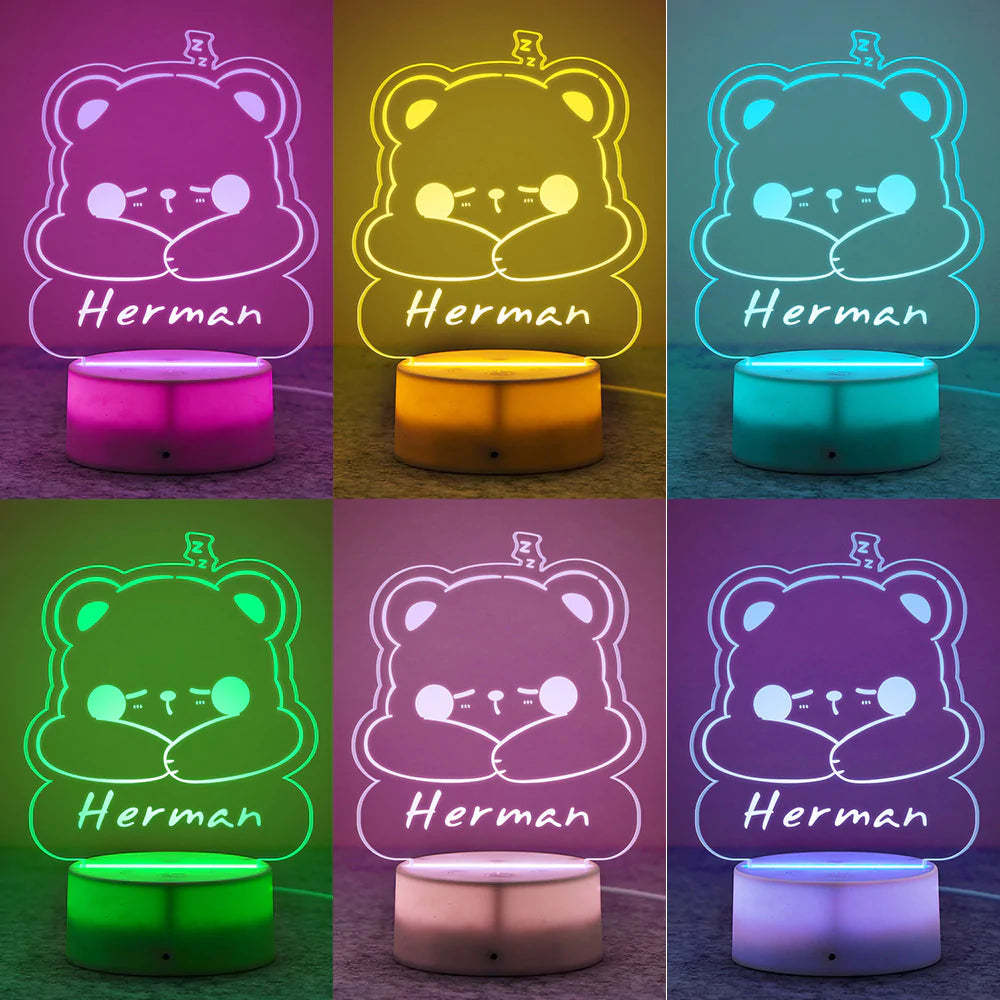 Luce Notturna A Led Con Orso Addormentato Con Incisione Personalizzata Lampada Con Nome Personalizzato Regalo Creativo - fotolampadaluna