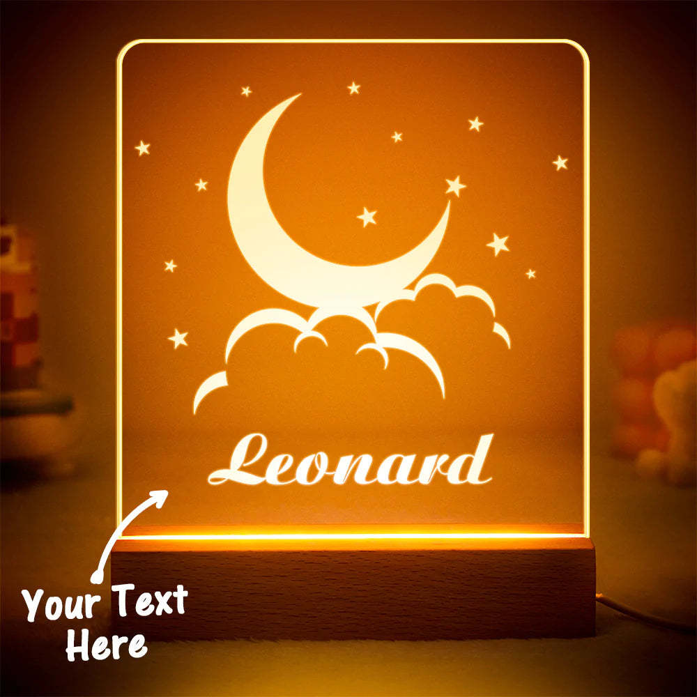 Lampada Da Notte A Led Con Luna E Nuvole Incise Personalizzate Lampada Per Bambini In Acrilico Personalizzata Per Camera Da Letto - fotolampadaluna