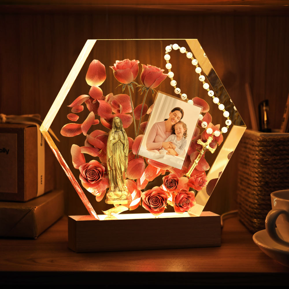 Regali Con Lampada Epossidica Rosa Tridimensionale Con Luce Notturna Personalizzata Per Foto - fotolampadaluna