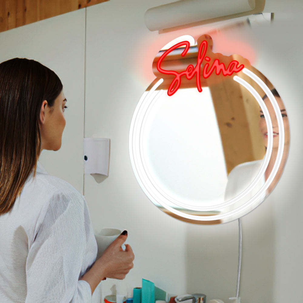 Specchio Luminoso Con Nome Personalizzato Per Parete, Specchio Al Neon A Colori Personalizzati, Luce Led Dimmerabile, Regalo Per Festa Di Compleanno, Matrimonio - mymoonlampit