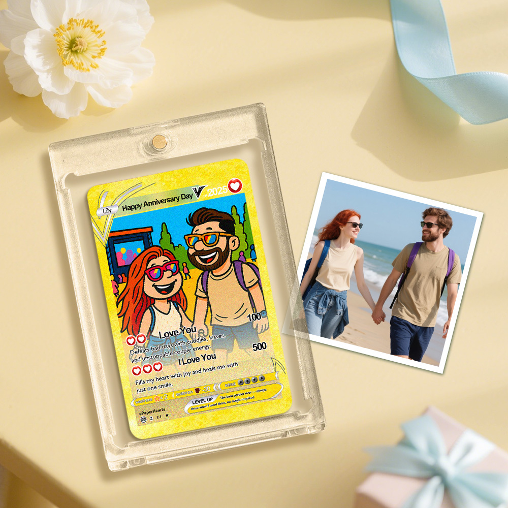 Poke Card Personalizzata Per L'anniversario, Stile Pixel Man, Per Coppie, Con Foto In Stile Cartone Animato, Regalo Carino Per Lui O Per Lei. - mymoonlampit