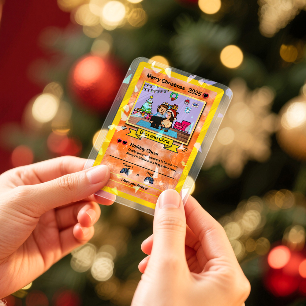 Biglietto Di Auguri Di Natale Personalizzato, Regalo Per La Famiglia. Trasforma La Tua Foto In Un Biglietto Unico Da Collezione In Stile Pixel Man. Regalo Di Natale. - mymoonlampit
