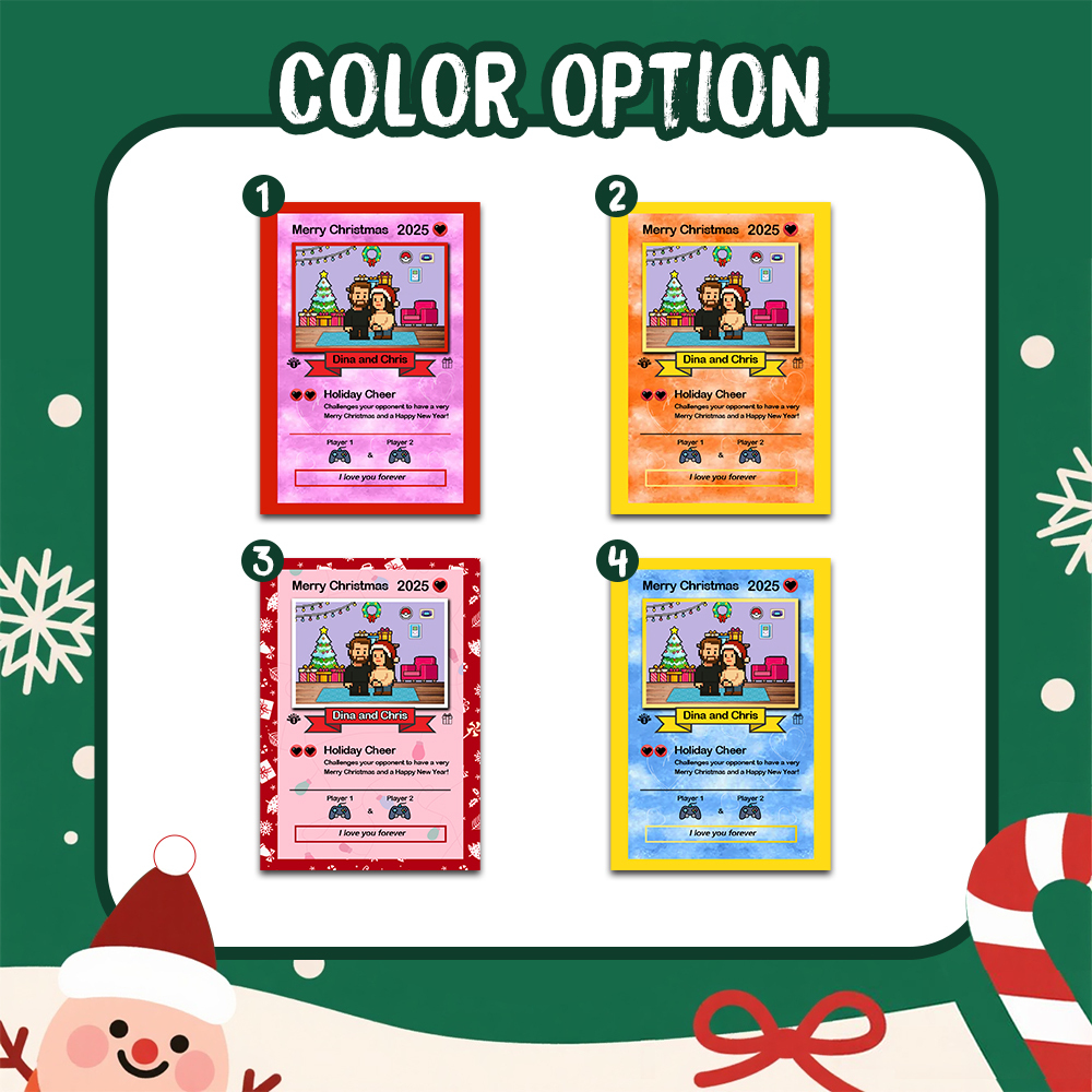 Biglietto Di Auguri Di Natale Personalizzato, Regalo Per La Famiglia. Trasforma La Tua Foto In Un Biglietto Unico Da Collezione In Stile Pixel Man. Regalo Di Natale. - mymoonlampit