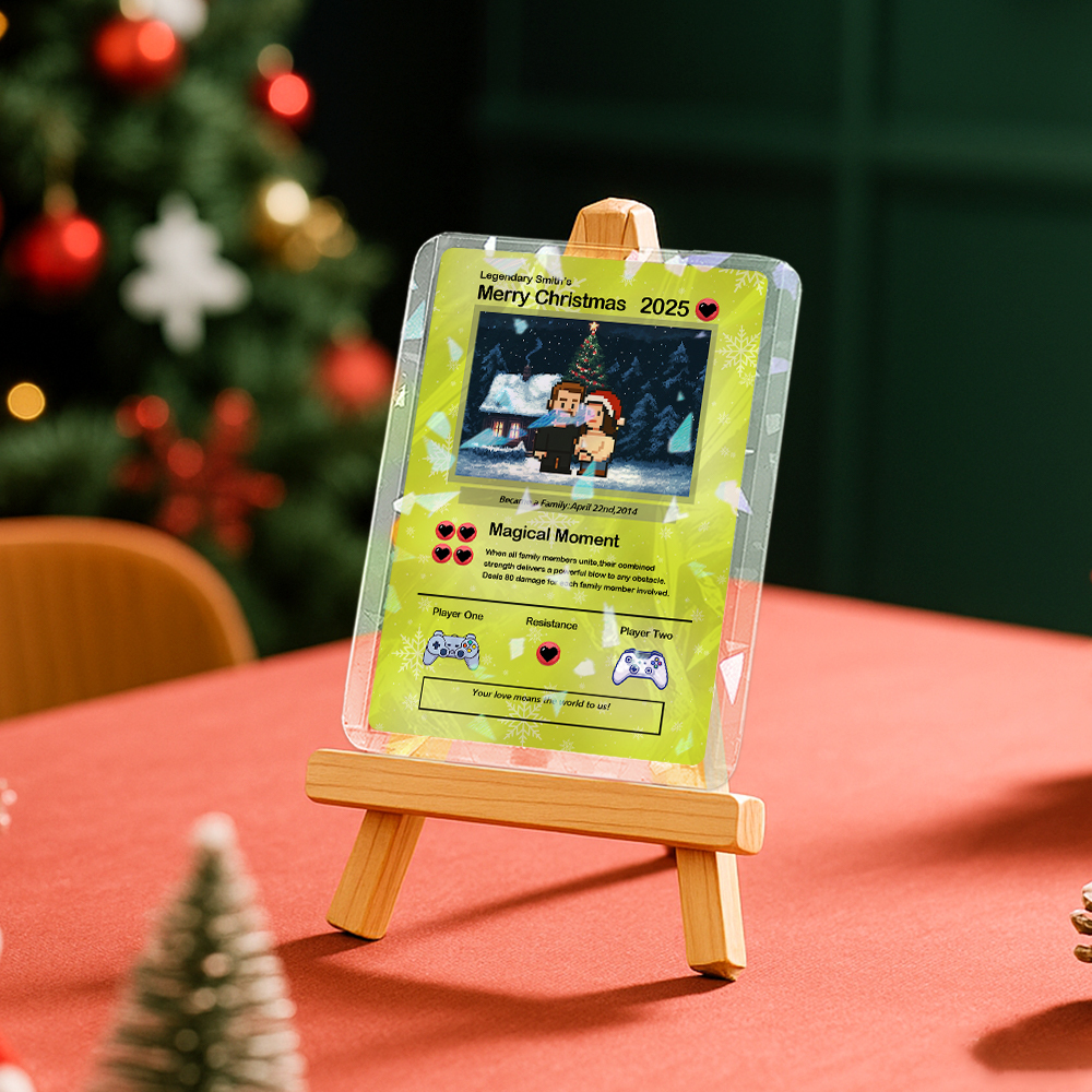 Biglietto Di Auguri Di Natale Personalizzato, Regalo Per La Famiglia. Trasforma La Tua Foto In Un Biglietto Unico Da Collezione In Stile Pixel Man. Regalo Di Natale. - mymoonlampit