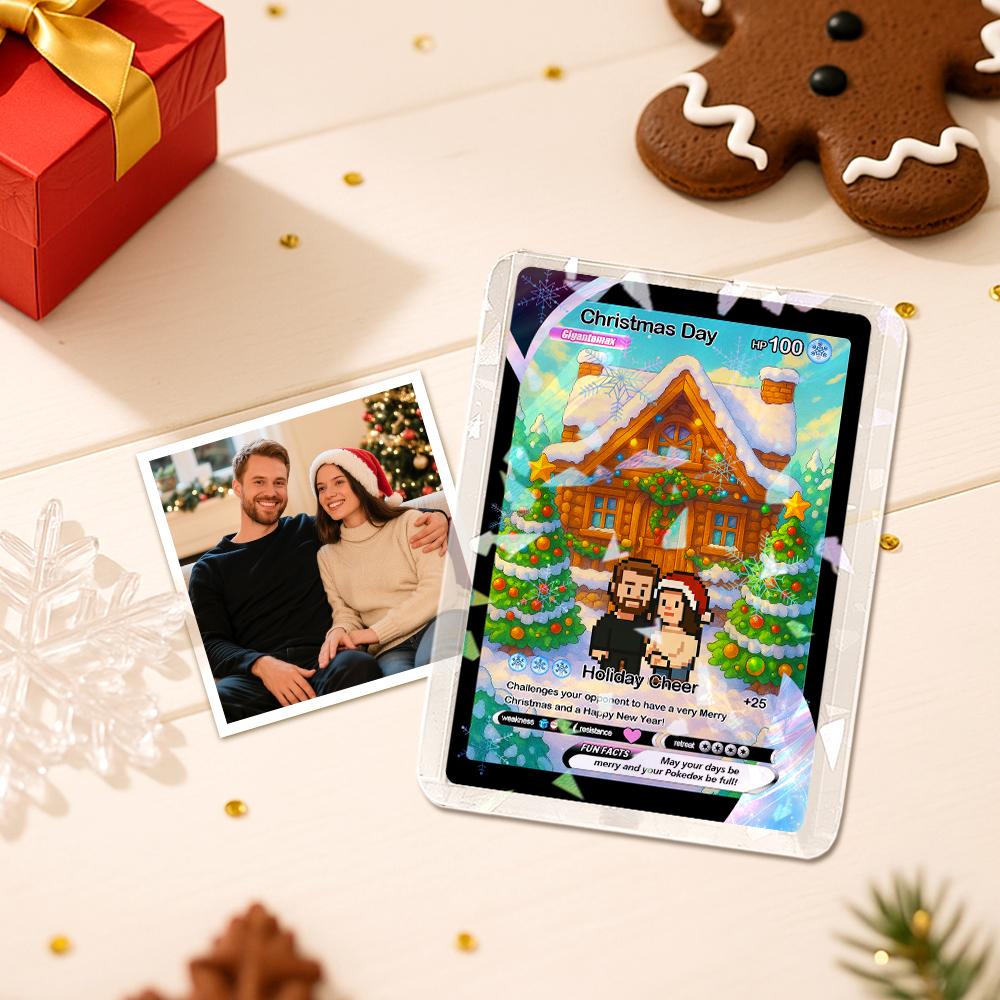 Biglietto Di Auguri Di Natale Personalizzato, Regalo Per La Famiglia. Trasforma La Tua Foto In Un Biglietto Unico Da Collezione In Stile Pixel Man. Regalo Di Natale. - mymoonlampit