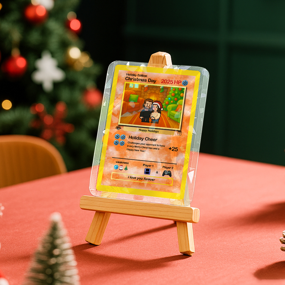 Biglietto Di Auguri Di Natale Personalizzato, Regalo Per La Famiglia. Trasforma La Tua Foto In Un Biglietto Unico Da Collezione In Stile Pixel Man. Regalo Di Natale. - mymoonlampit