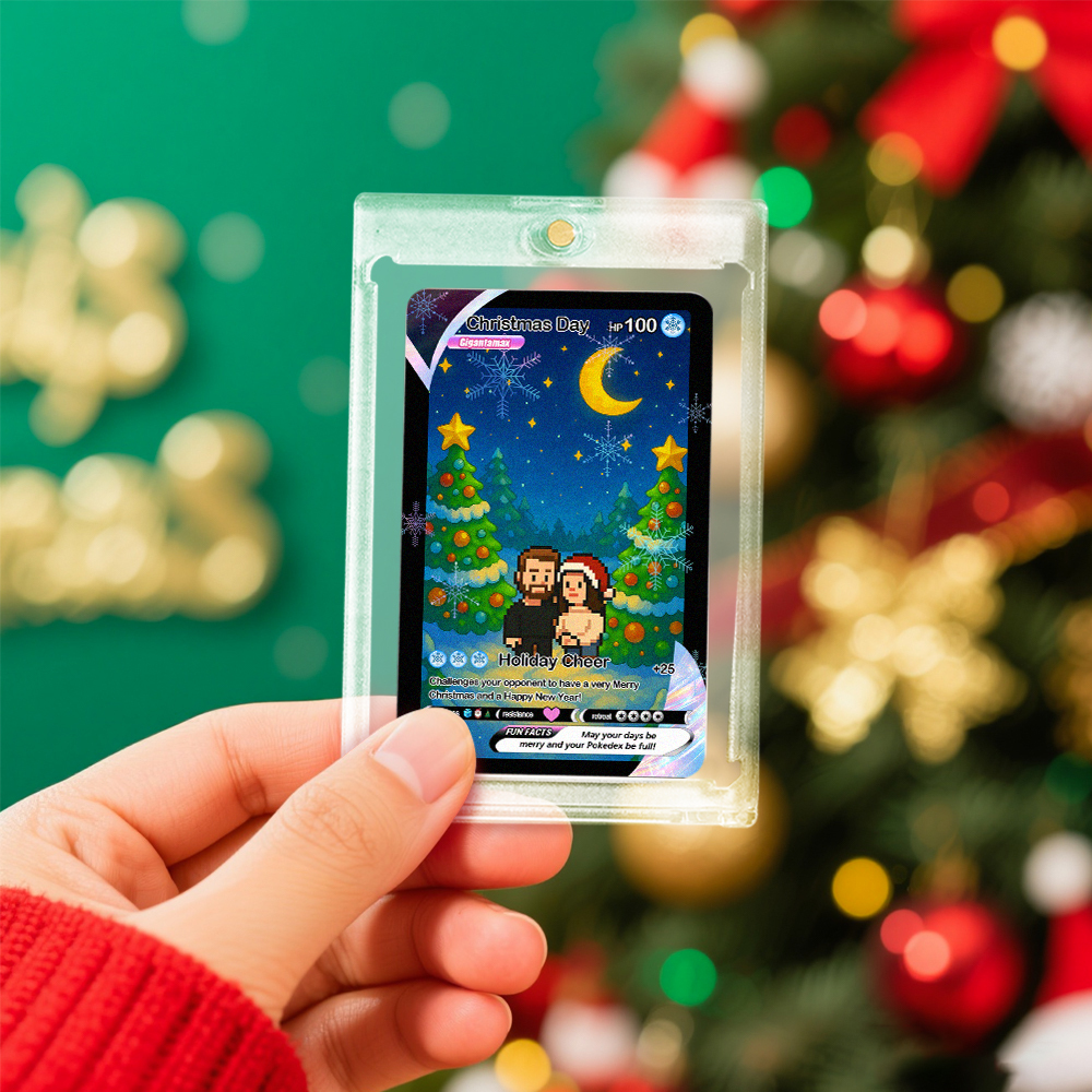 Biglietto Di Auguri Di Natale Personalizzato, Regalo Per La Famiglia. Trasforma La Tua Foto In Un Biglietto Unico Da Collezione In Stile Pixel Man. Regalo Di Natale. - mymoonlampit