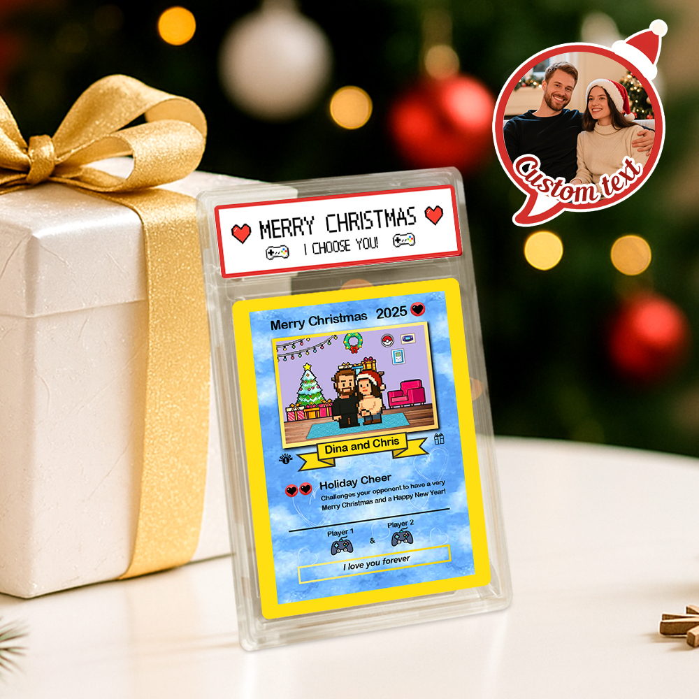 Biglietto Di Auguri Di Natale Personalizzato, Regalo Per La Famiglia. Trasforma La Tua Foto In Un Biglietto Unico Da Collezione In Stile Pixel Man. Regalo Di Natale. - mymoonlampit
