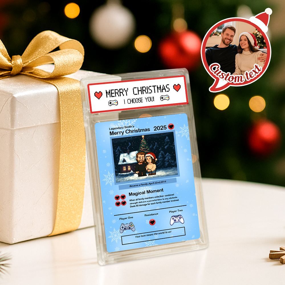 Biglietto Di Auguri Di Natale Personalizzato, Regalo Per La Famiglia. Trasforma La Tua Foto In Un Biglietto Unico Da Collezione In Stile Pixel Man. Regalo Di Natale. - mymoonlampit