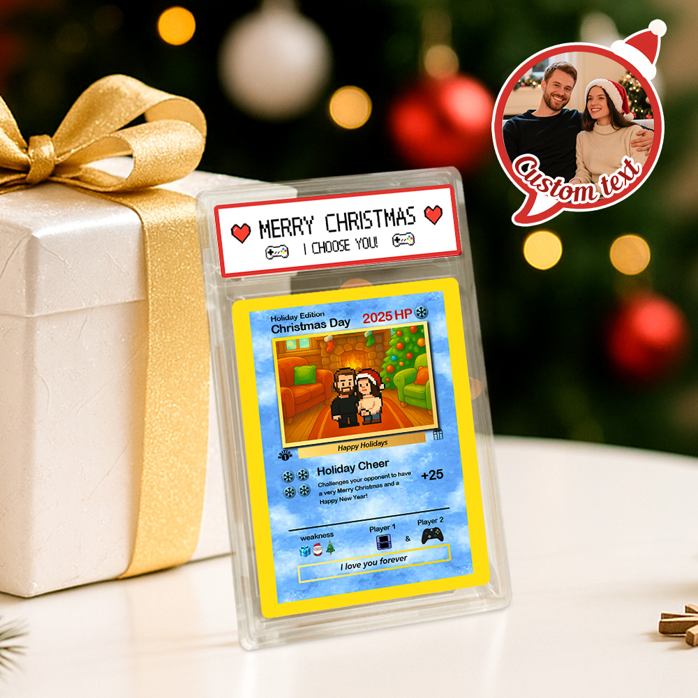 Biglietto Di Auguri Di Natale Personalizzato, Regalo Per La Famiglia. Trasforma La Tua Foto In Un Biglietto Unico Da Collezione In Stile Pixel Man. Regalo Di Natale. - mymoonlampit