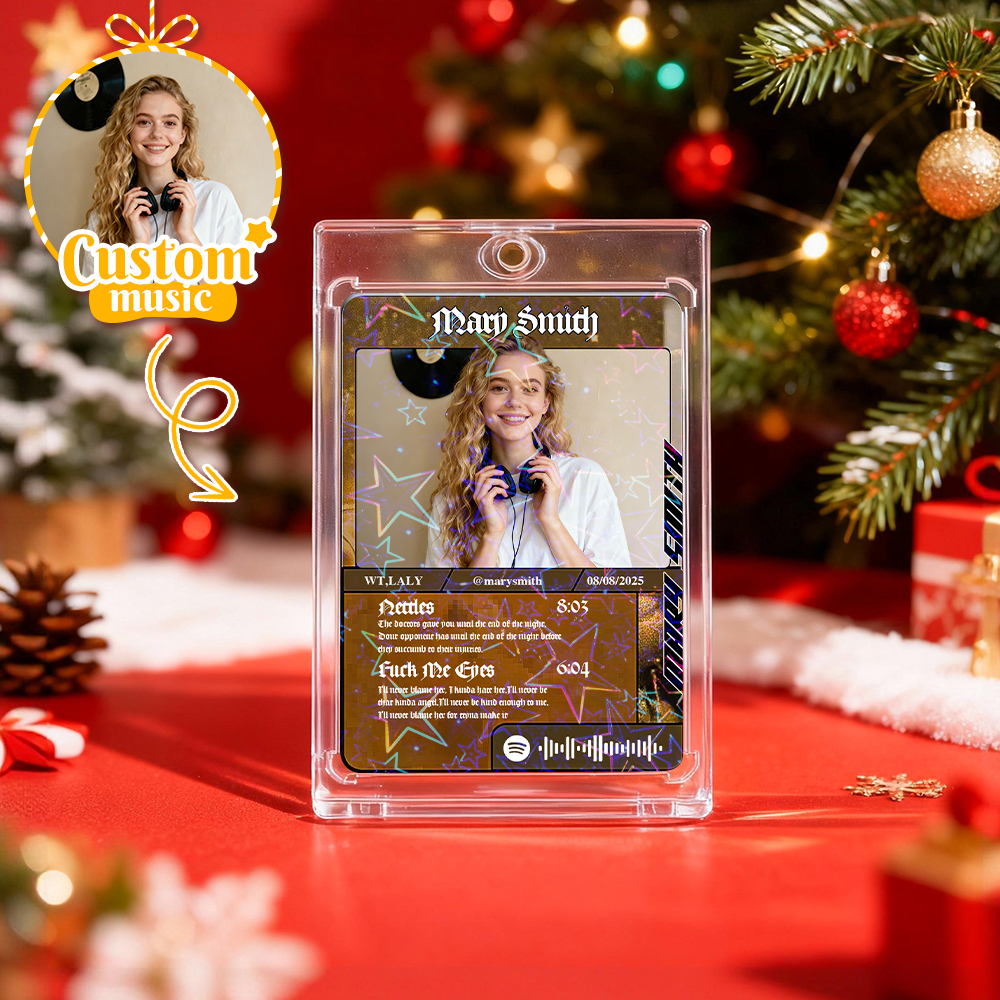 Carta Da Collezione Fotografica Personalizzata Con Codice Traccia Audio Grigio E Musica Personalizzata, Idea Regalo Per San Valentino O Natale. - mymoonlampit