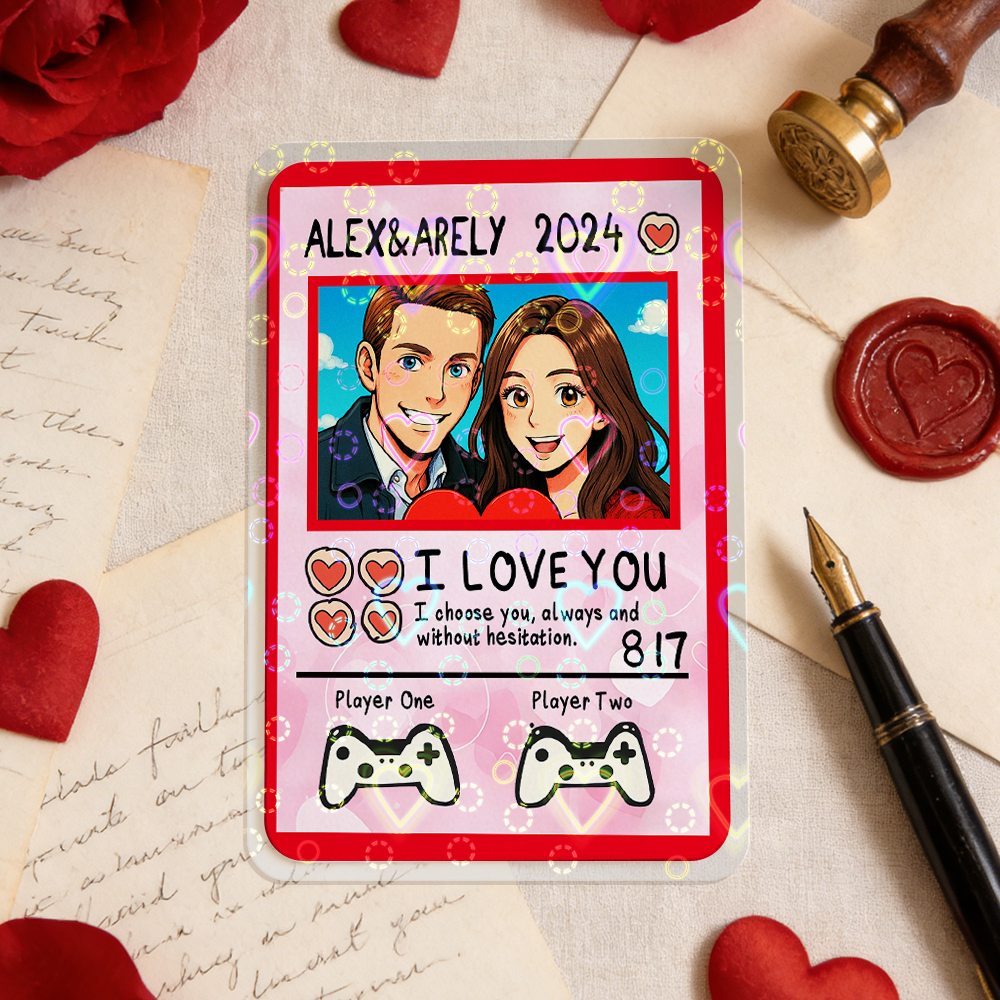 Biglietto Personalizzato Per Coppia Potente Di San Valentino, Biglietto Di Anniversario Personalizzato Per Coppia Con Foto In Stile Anime, Miglior Regalo Di San Valentino Per L'amante - mymoonlampit