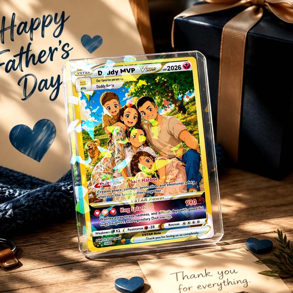 Biglietto Personalizzato Per La Festa Del Papà - Biglietto Poke Personalizzato In Stile Fumetto Hot Anime Per Papà - Regalo Perfetto Per Moglie E Figli - mymoonlampit