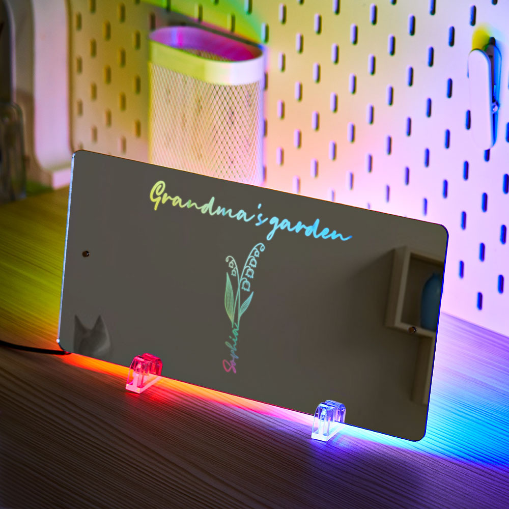 Targa Da Giardino Personalizzata Con Nome A Led, Luce Da Specchio, Con Fiore Del Mese Di Nascita - mymoonlampit